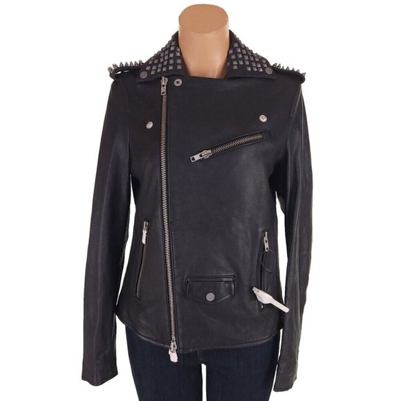 Muubaa Voisin Leather Studded Biker Jacket Size US 4 S Womens Black $700 - Picture 4 of 16